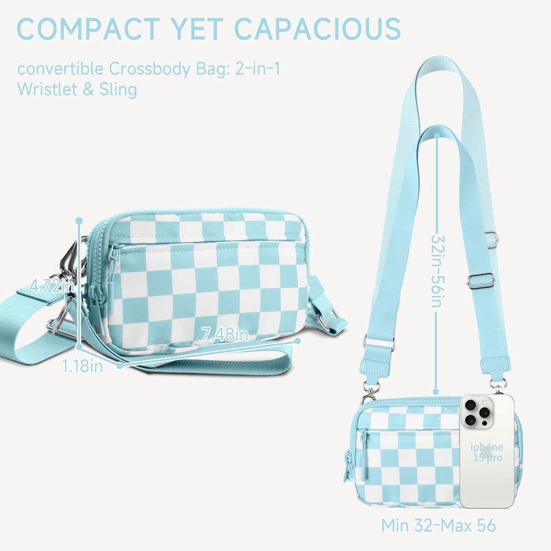 NBERMOTION Checkered Nylon Wristlet Wallets for Women RFID Blocking Purse With Credit Card Holder & Crossbody Strap - Image 2